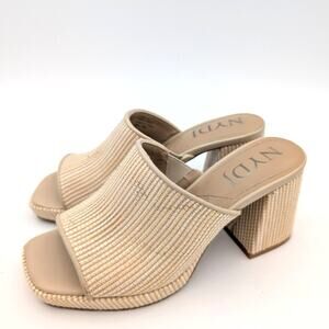 NYDJ Beige Raffia Block Heel Slide Sandals